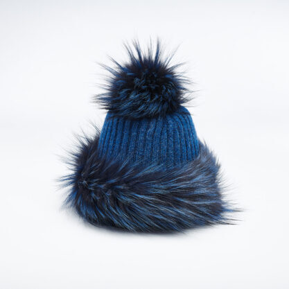 Cashmeremütze blau mit Silberfuchs