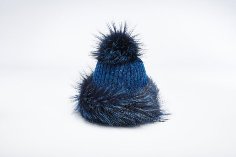 Cashmeremütze blau mit Silberfuchs